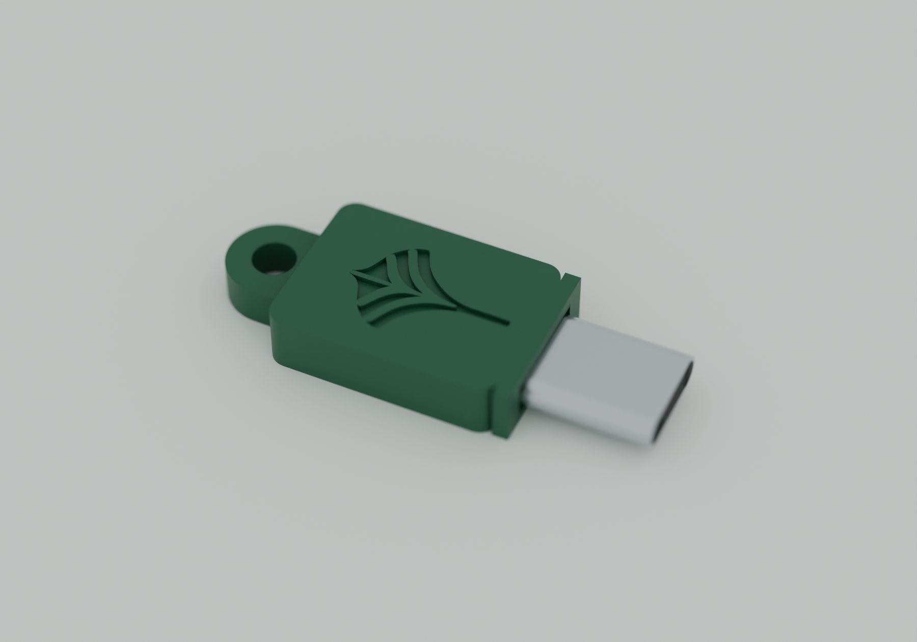 The Leif key on its own: green case, steel USB-C plug, keyring hole.
